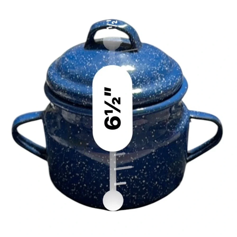 Cinsa Blue Granite Enamelware Stock Pot with Lid Saltillo Mexico Speckled 6.5in